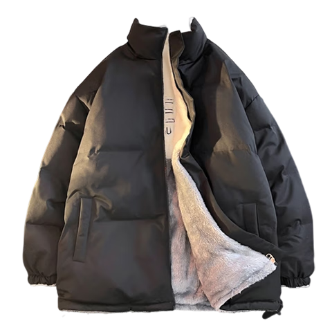 Miiow Men's Cotton Jacket Autumn Winter Lamb Wool Coat Trendy Double-Sided Wear Warm Padded Bread Jacket Black XL
