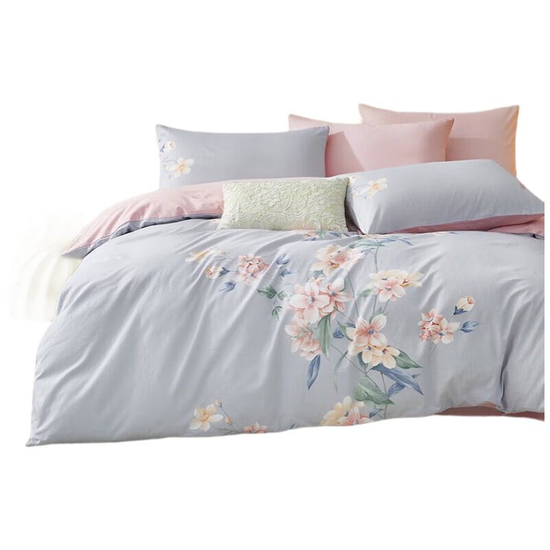 LOVO Luolai 100% Cotton Twill 3-Piece Bedding Set Fitted Sheet Duvet Cover Pillowcase 150x215cm Gray