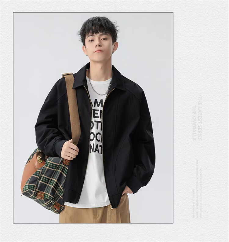 Foss Phil Men's Spring Autumn Casual American Style Loose Workwear Jacket with Turn-down Collar Gray 2XL 6768 9