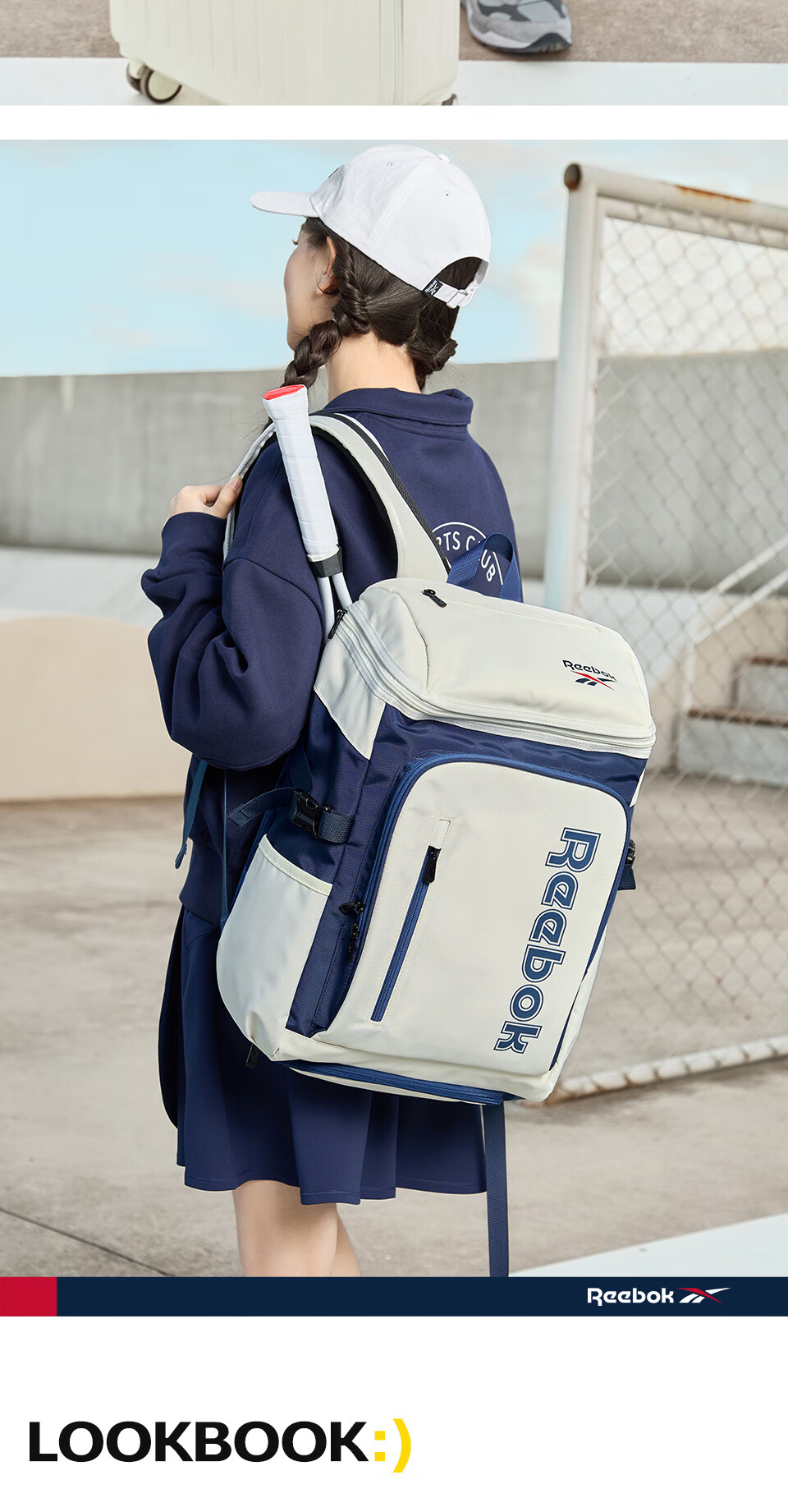 Reebok Badminton Backpack Men's Outdoor Double Shoulder Professional Tennis Training Bag Women's Racket Sports Bag Blue and White 11