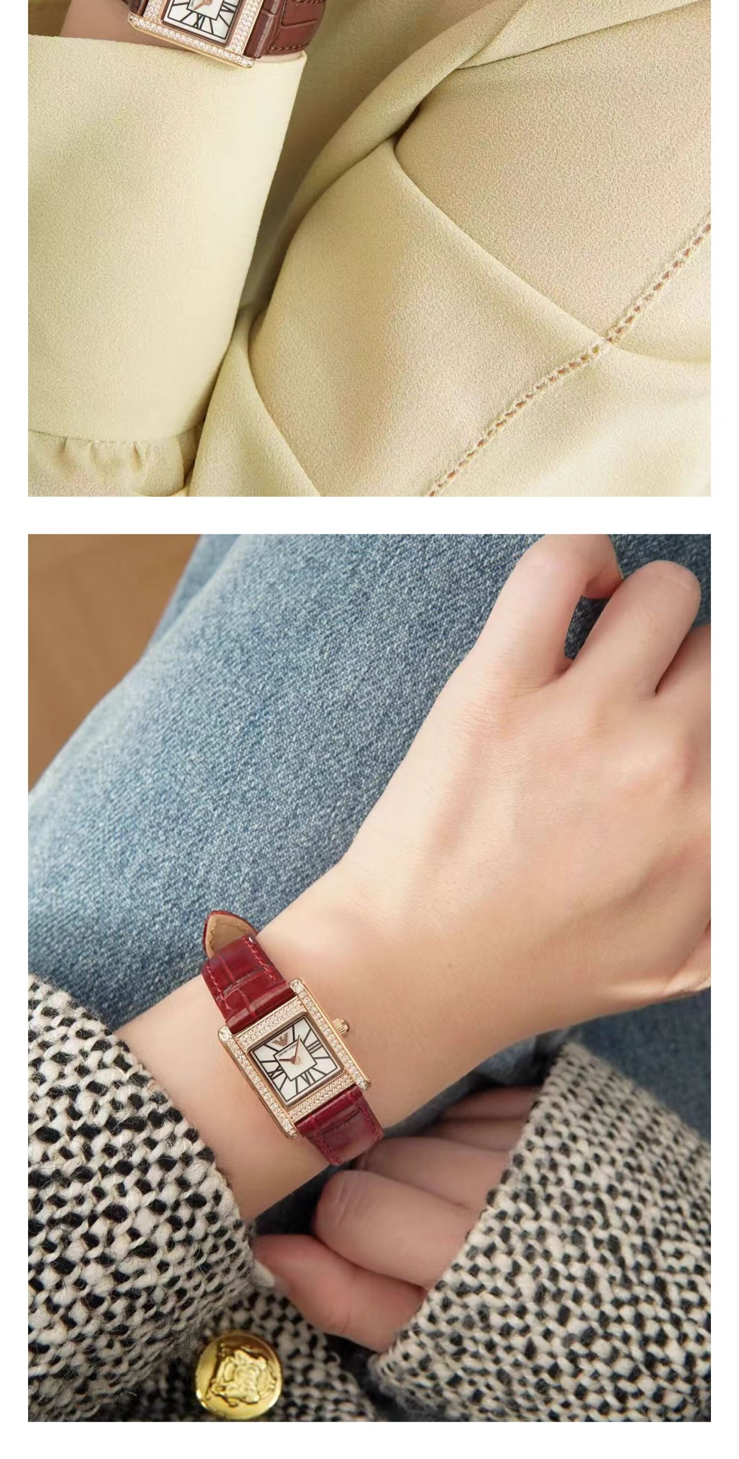 EMPORIO ARMANI Women's Starry Sky Square Vintage Leather Strap Watch Birthday Gift for Girlfriend 4