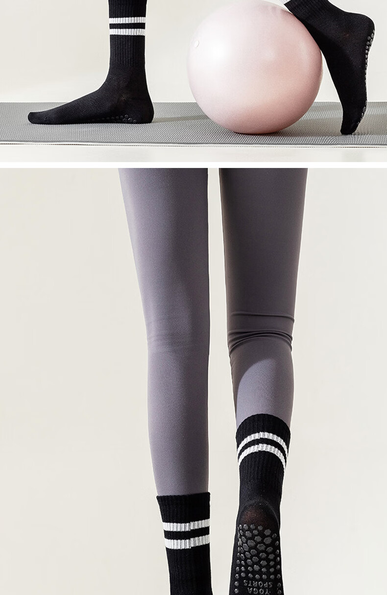 Duweike Yoga Socks Professional Non-Slip Women's Cotton Mid-Calf Pilates Fitness Floor Socks Gray White Black 3-Pack 12