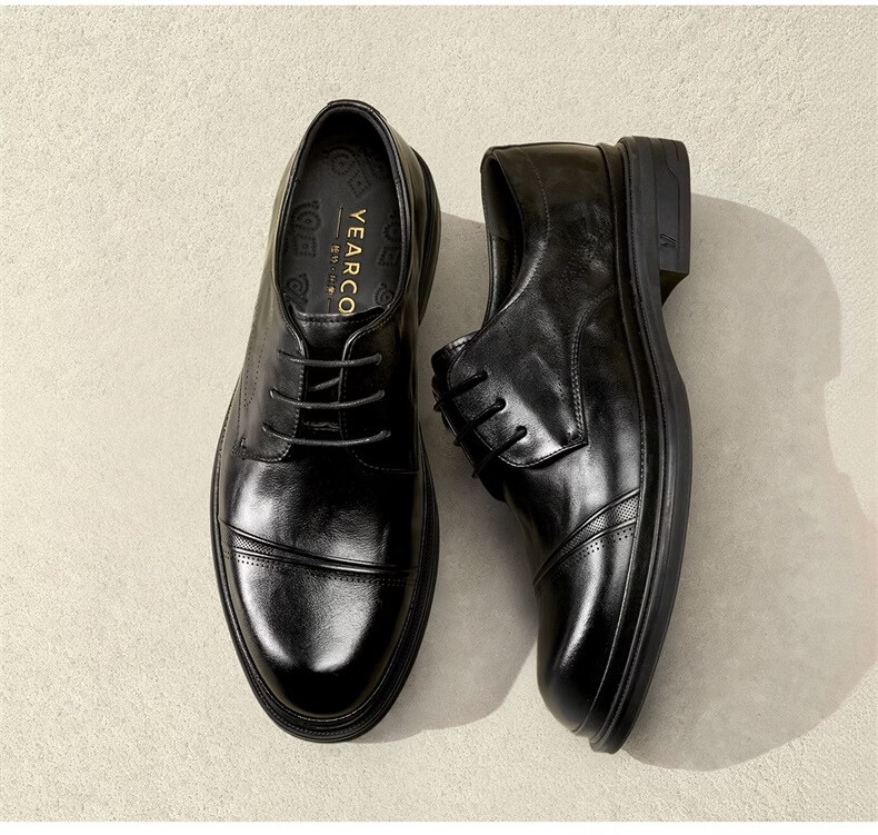 Eierkang Men's Spring and Autumn Genuine Leather Business Formal Shoes Soft Sole Comfortable Commuting Wedding Shoes 61305W Black Size 40 7
