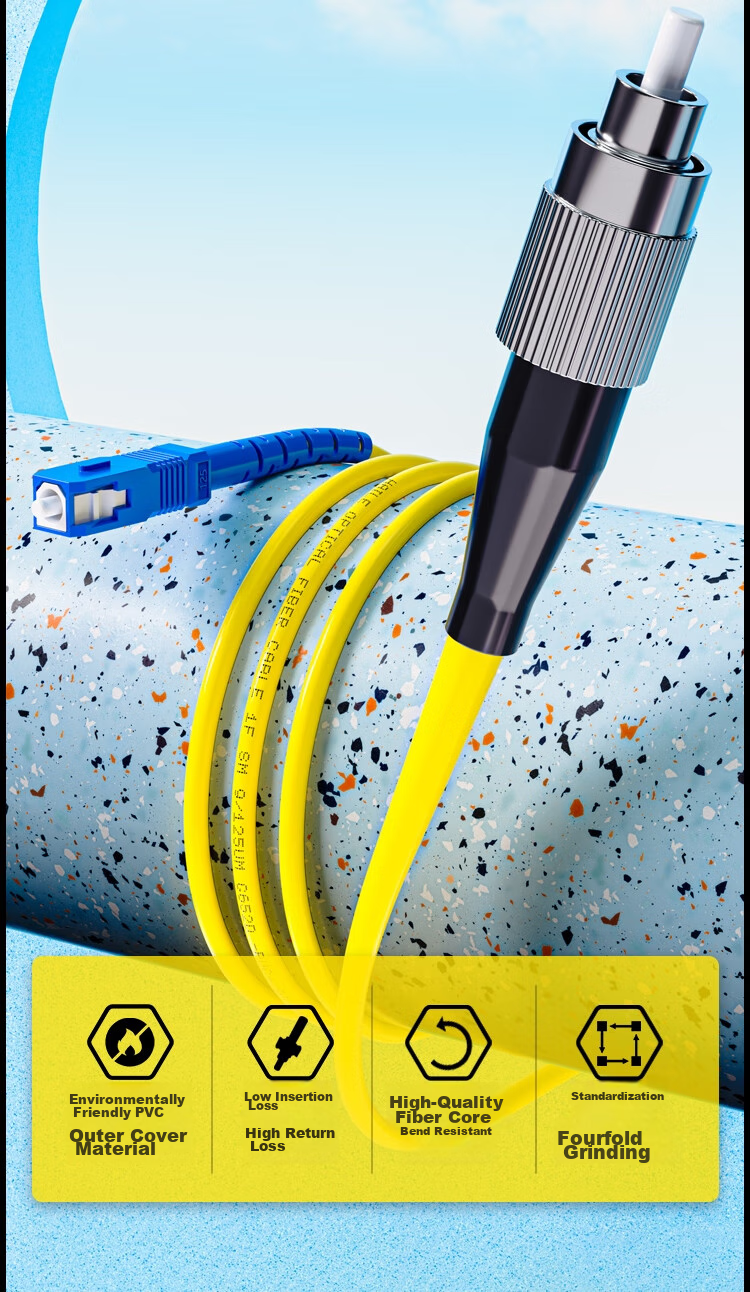 HAILE Single-Mode Fiber Optic Patch Cable (SC-FC, 9/125), Telecom-Grade Single-Core Pigtail Network Cable, 1.5 Meters, HJ-1SC 2