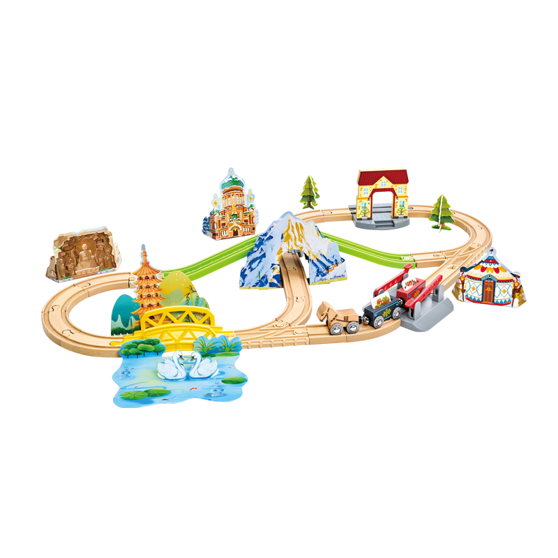 Hape Wooden Children's Train Track Toy Lucky Pony World Tour Train Track Set Baby Birthday Gift E7542