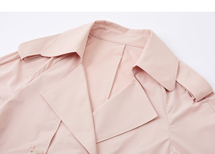 Demana Antibacterial Ice Algae Mud Spring Fashion Notched Lapel Double-Breasted Loose Short Petite Women's Trench Coat Jacket 16