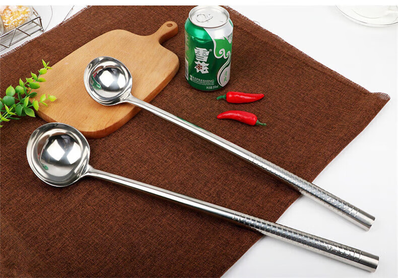 Jinwanfu Chef Large Stir-Fry Spoon Long Handle Soup Ladle Restaurant Canteen Cooking Spoon Steel Handle 4 Liang 1