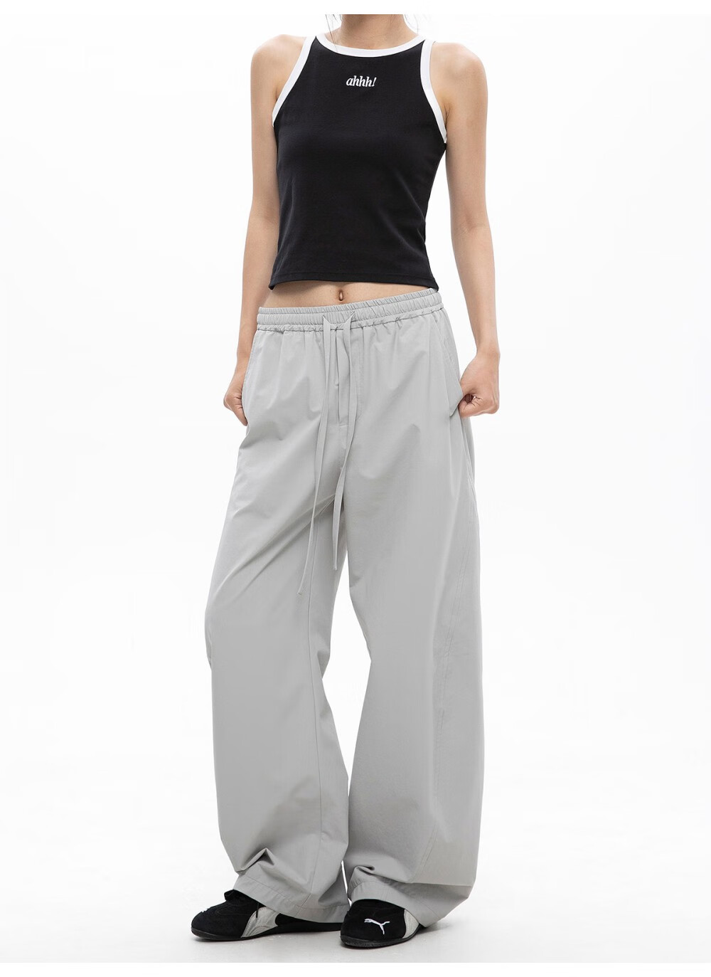 ICH MODE Women's American Style Straight White Pants Thin Loose Popular Cargo Sports Casual Pants White XL 8