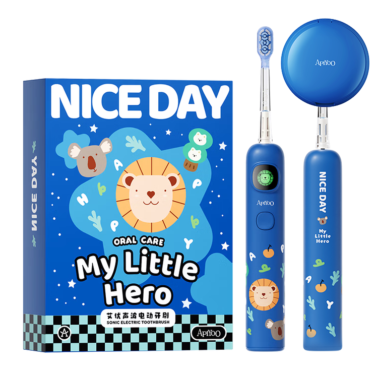 ApiYoo A9pro Kids Electric Toothbrush Blue with Sterilizer Stand Voice Reminder Soft Bristles for Children Ages 3-15 Boys and Girls Children's Festival Birthday Gift