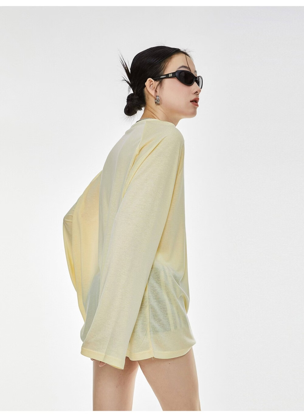 ICH MODE American Style Physical Sunscreen Cooling Loose Long Sleeve T-Shirt Lightweight Lazy Style White S 19
