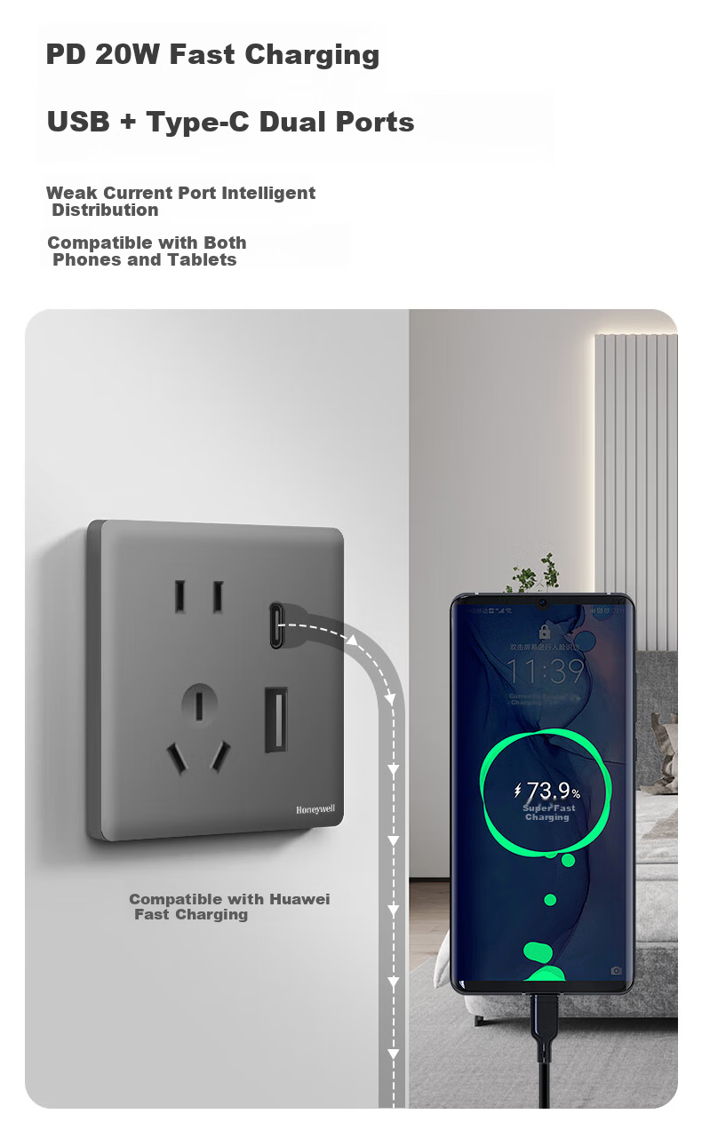 Honeywell Switch Socket Panel Four-Gang Single-Control 86-Type Ultra-Thin Frameless Skin-Friendly Wall Switch A8 Matte Black 13