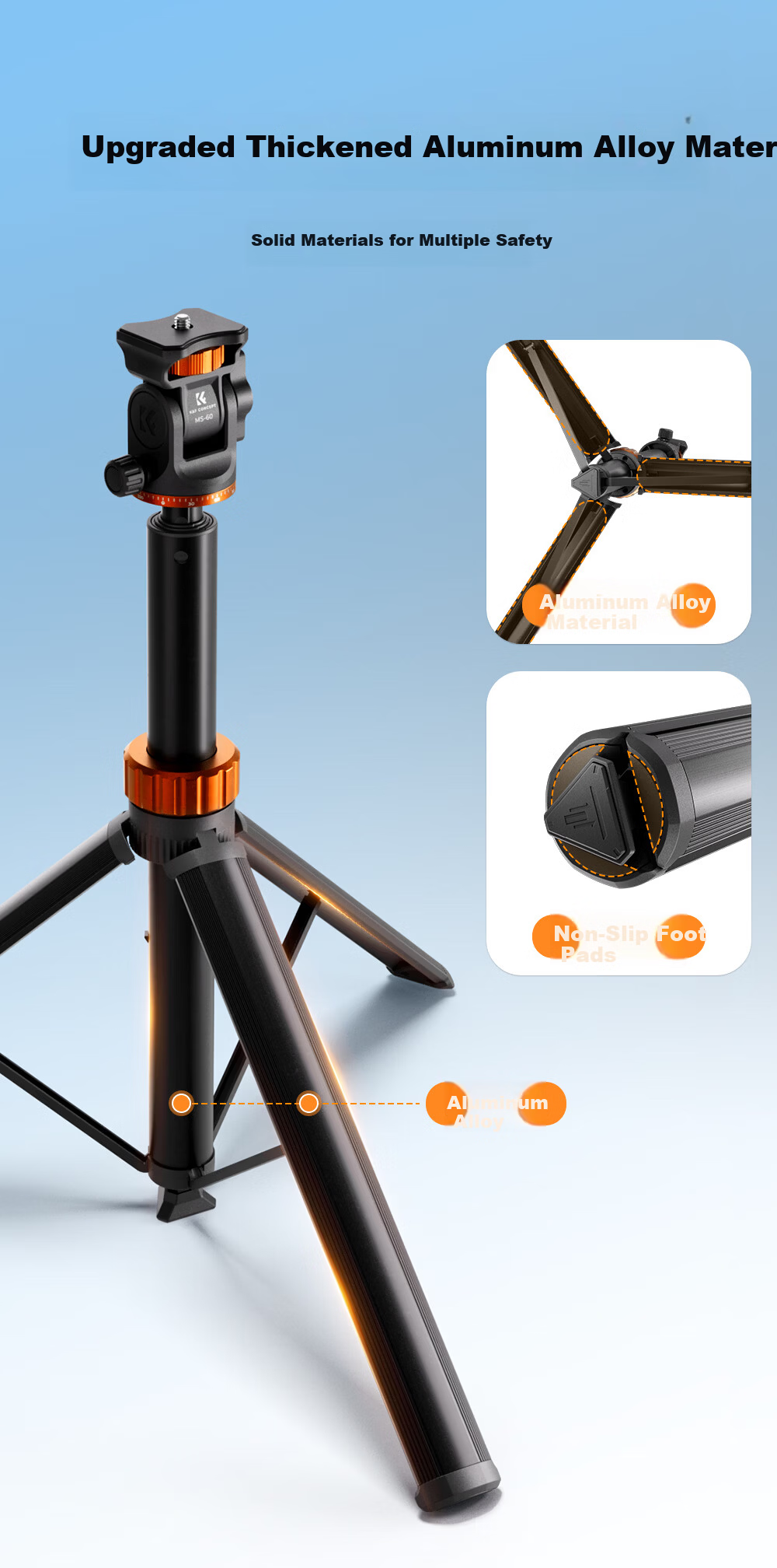 Zhuoer MS-60 Portable Tripod Quick-Release Anti-Pinch Multi-Function Aluminum Alloy Phone Live Streaming Stand DSLR Camera Photography Panorama Aluminum Alloy Tripod 7