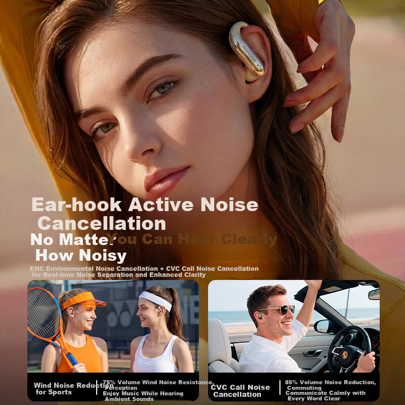 MONOISE Bluetooth Earphones Over-Ear In-Ear Deep Active Noise Cancelling 2026 New Sports AI Wireless High-Quality Sound Real-Time Translation Recording Call Digital Display Ultra-Long Battery Life Gol