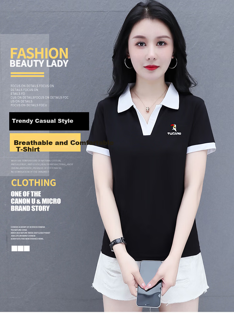 TUCANO Ice Silk Shoulder Polo Shirt Women's Short Sleeve Slim Fit Summer Mom Top White 3XL 1