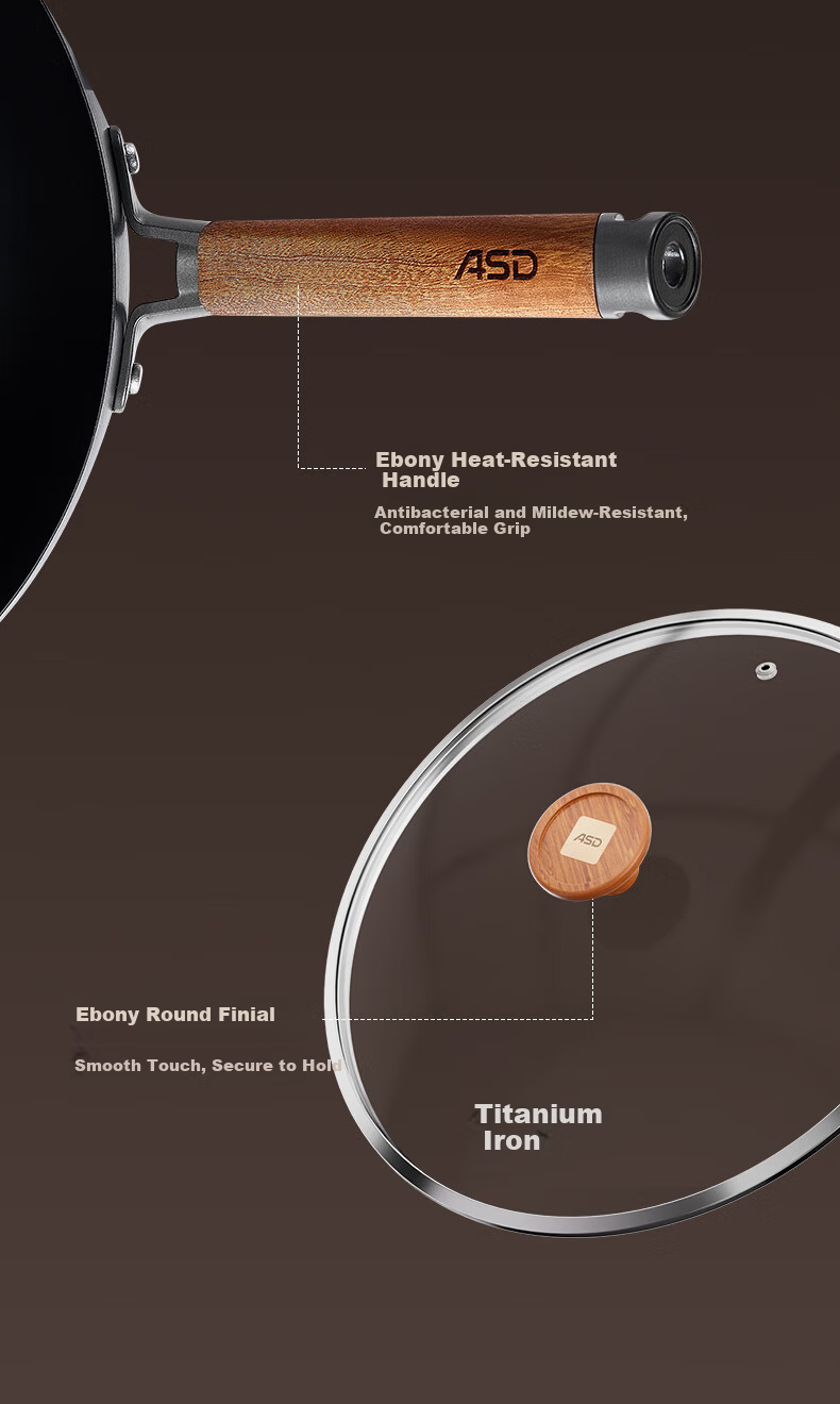 ASD Titanium Non-Stick Iron Wok 30cm Induction Cooker Compatible CF30T8Q 20