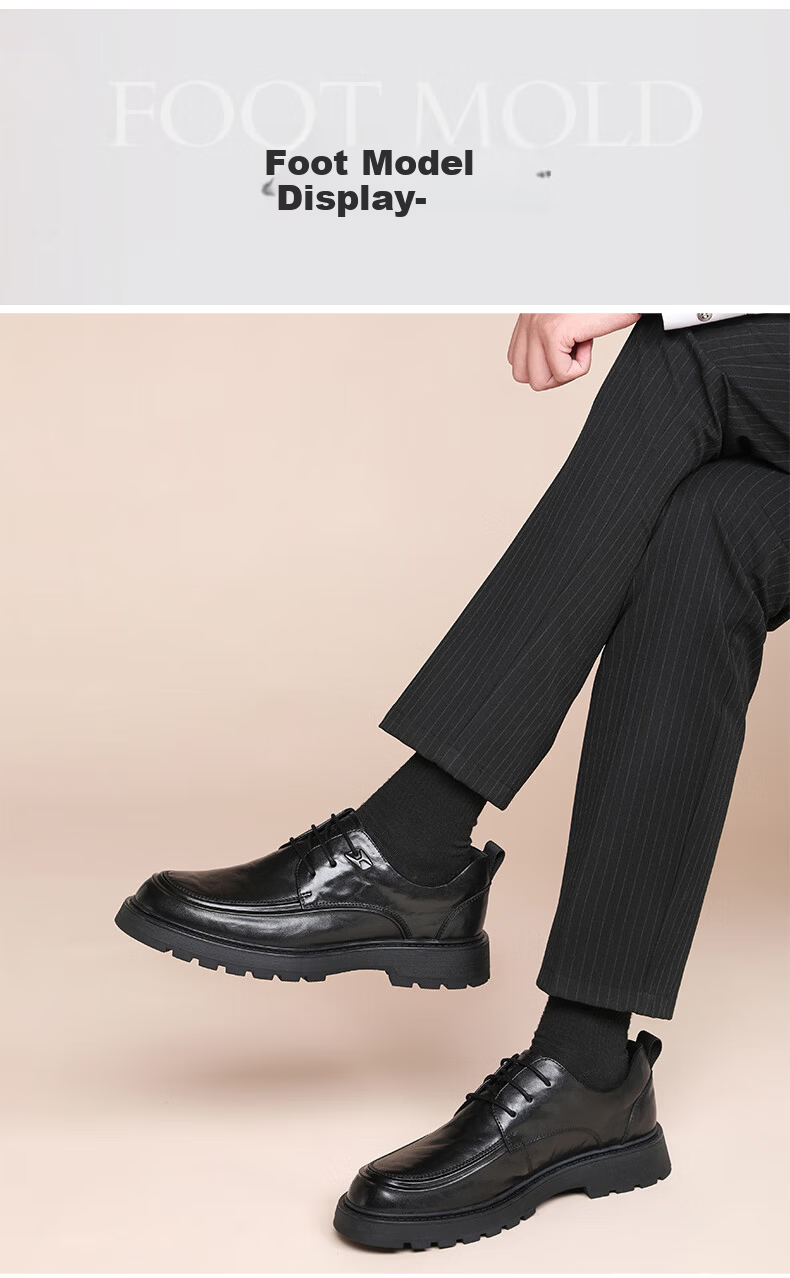 Hongqingting Men's Leather Shoes with Thick Soles for Height Increase, Business Formal Shoes, Hand-Grained Cowhide Casual Shoes WTA343201 Black Size 41 4