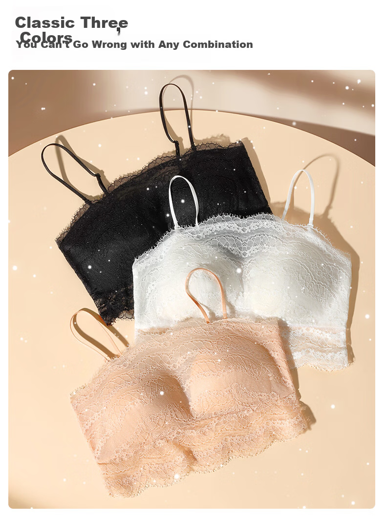 Manifen Sexy Lace Strapless Bra Thin Anti-Exposure Backless Mini Mango Cup Skin-Friendly Removable Strap Bra Camisole 4