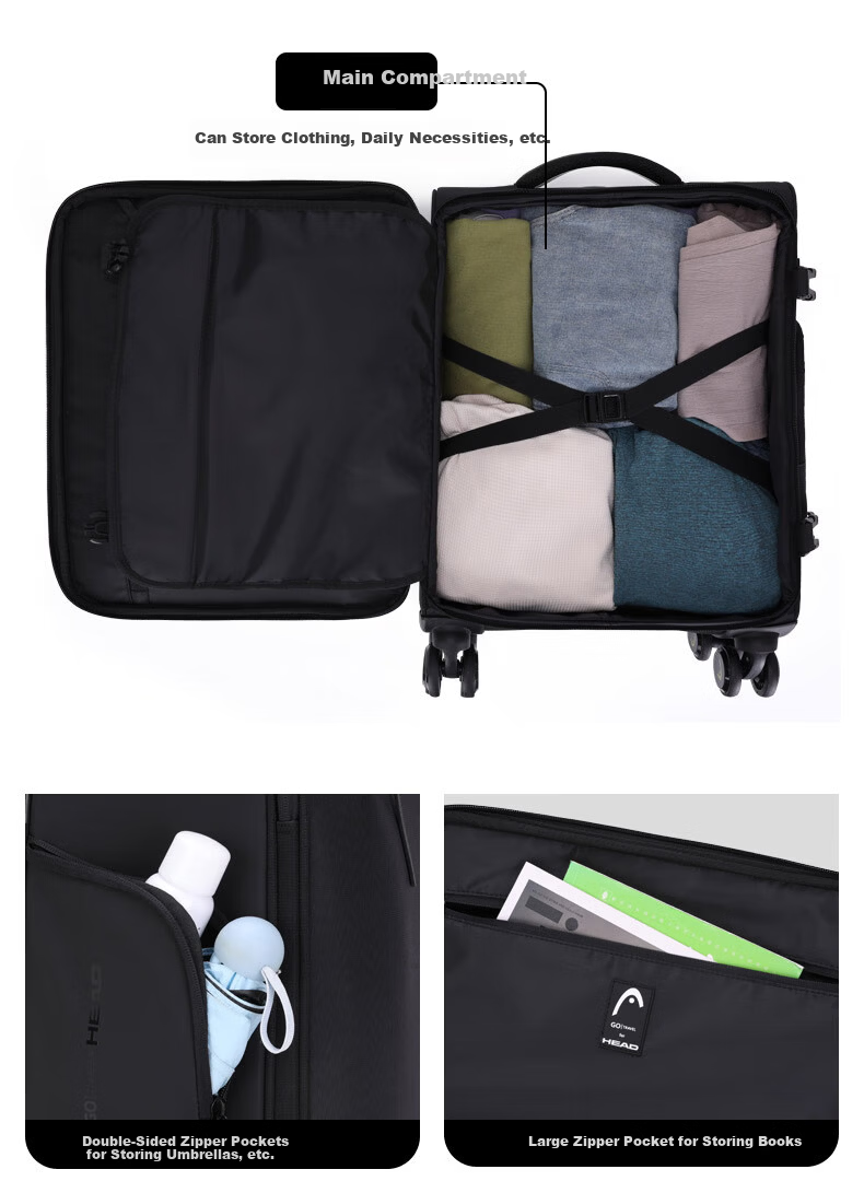 HEAD Lightweight 20-inch Carry-on Soft Luggage Large Capacity Ski Travel Suitcase Tennis Racket Bag 7