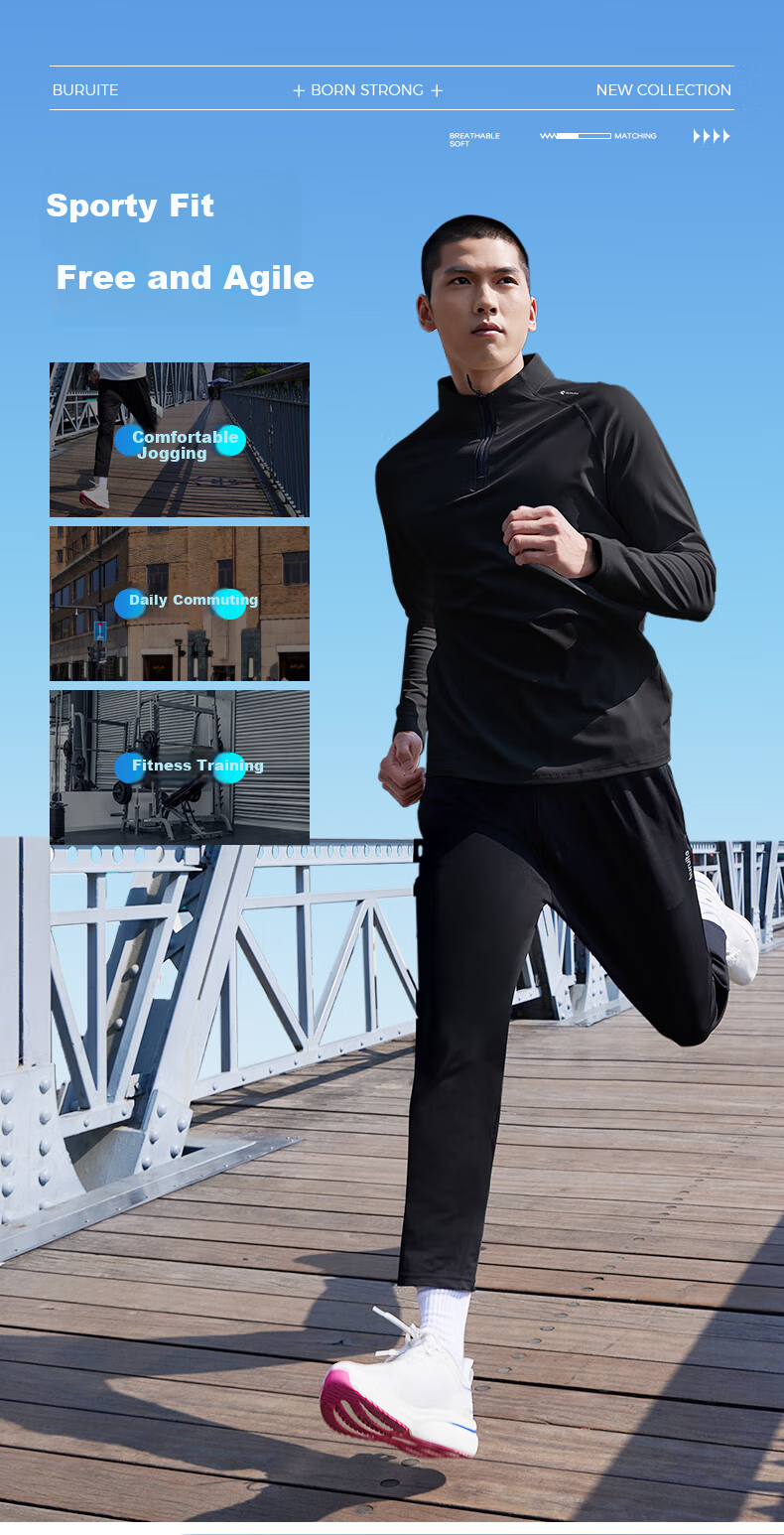 BURUITE Men's Sports T-Shirt Spring and Autumn Quick-Dry Long Sleeve Running Cycling Fitness Training Half-Zip Sweatshirt 1