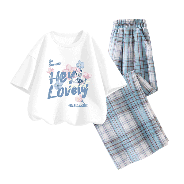 Disney Kids Fashion Children's Set 2026 Summer New Girls' Plaid Wide-Leg Pants Stylish Korean Style Girls' Trousers