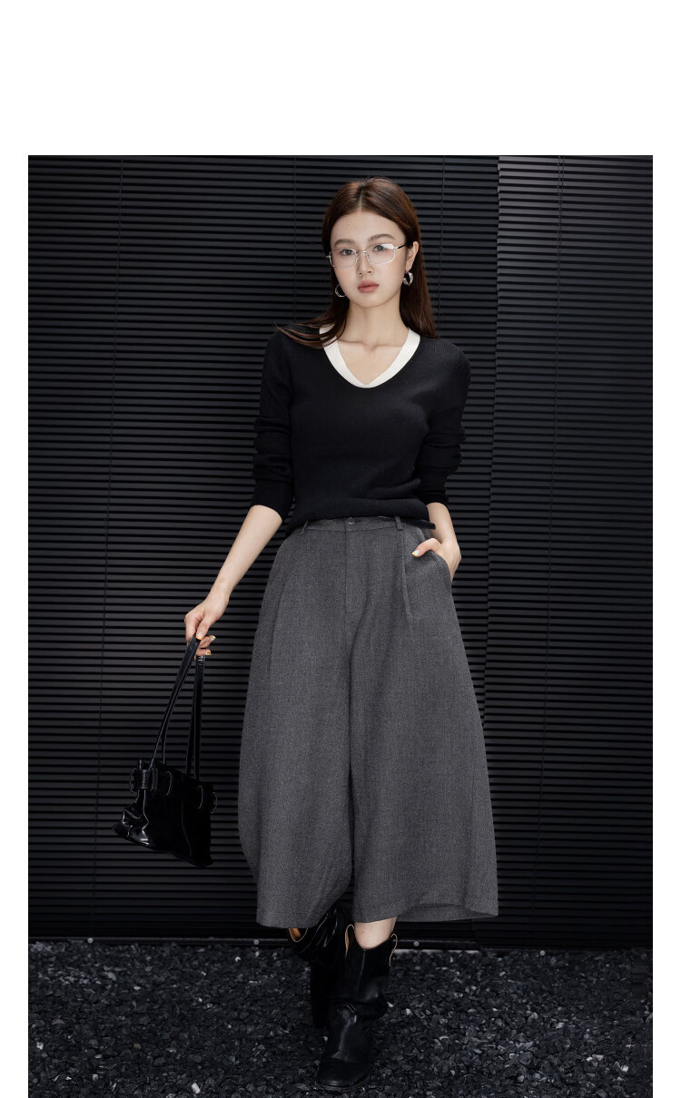 Demana [Smart Warmth] Cropped Pants 25 Winter Wrinkled Wide-Leg Textured Wool Blend Slimming Casual Pants for Women Premium Feel 14