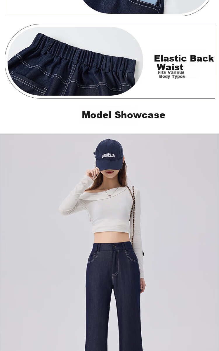BOPRUIEY Women's Faux Denim Flared Pants Spring Summer Thin High Waist Slimming Draped Denim Blue Flared Trousers 9