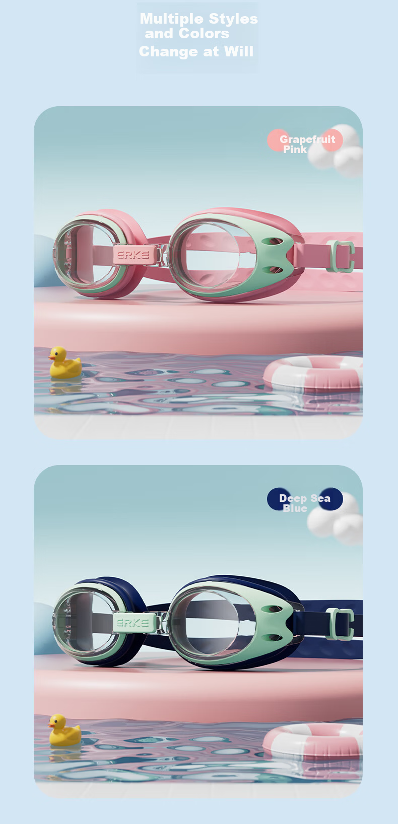 ERKE Kids Youth Small Frame Swimming Goggles Boys Girls Waterproof Anti-Fog HD Diving Glasses 6