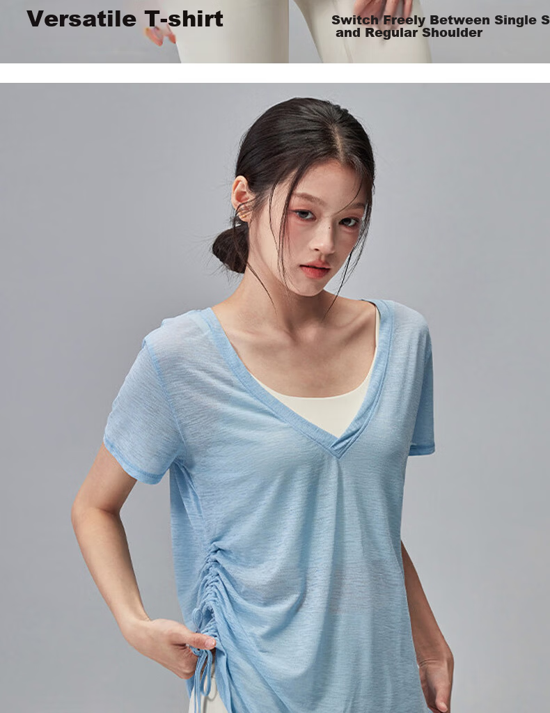 Free Style Women's Summer Sports Pullover Quick-Dry Loose Breathable Drawstring Short Sleeve Pilates Yoga Top for Running and Fitness 6