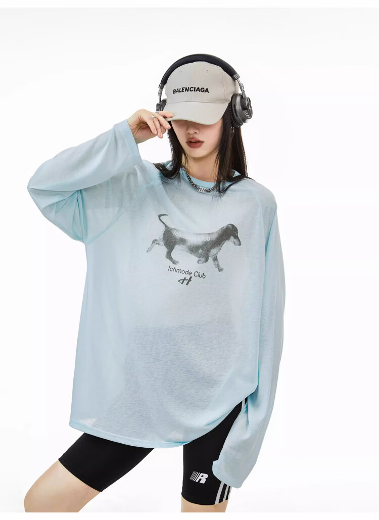 ICH MODE American-Style Physical Sun Protection Long-Sleeve T-Shirt, Thin Cool-Feeling Cover-Up for Women, Spring And Summer New Loose Top, Pink, L 11