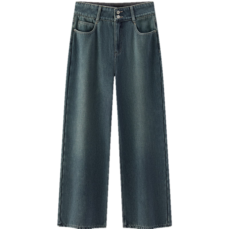 Semir Women's Winter Fleece-Lined High-Waist Straight-Leg Jeans 2025 Cool Style Floor-Length Pants 109725124006
