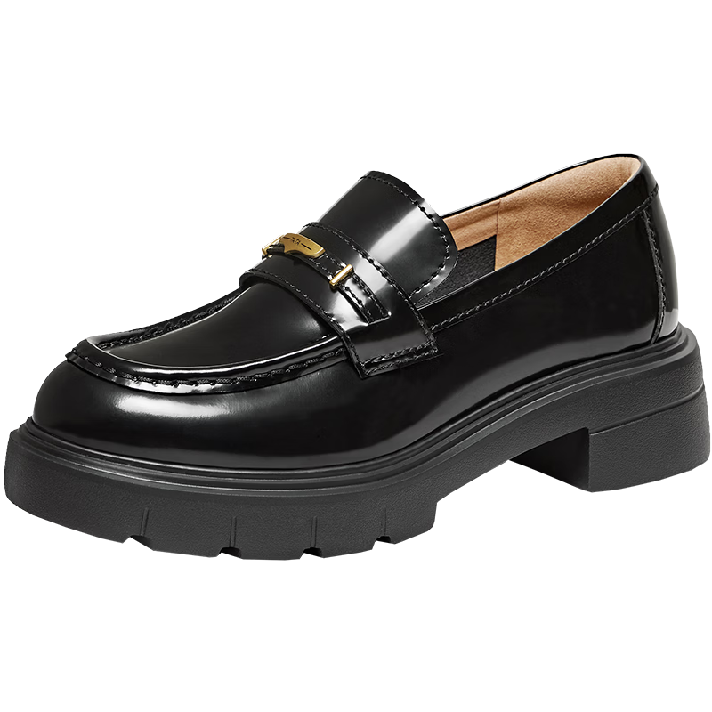 TATA Lu Yuxiao Magic Detective Platform Loafers British Style Genuine Leather Black 37