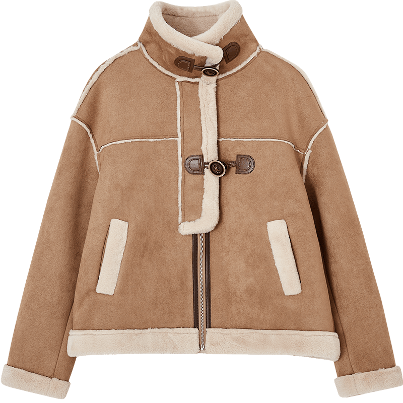 Demana Vintage Yadan Style Winter Modern Suede Velvet Lapel Faux Shearling Spliced Short Warm Women's Jacket