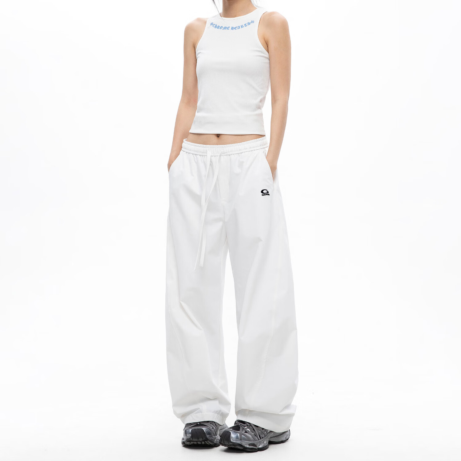 ICH MODE Women's American Style Straight White Pants Thin Loose Popular Cargo Sports Casual Pants White L