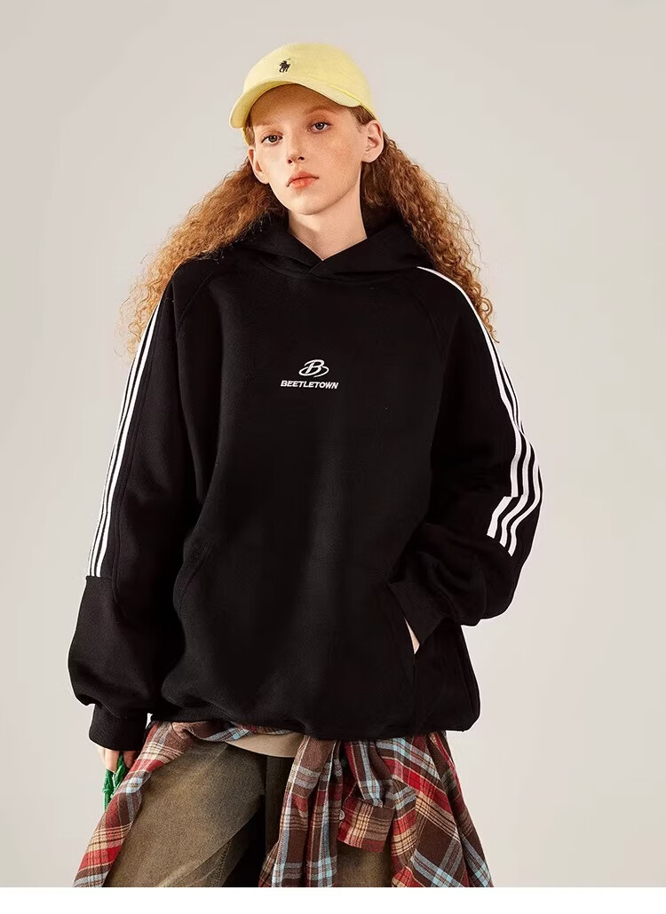 BEETLE TOWN American Style Striped Gray Raglan Sleeve Sweatshirt Women Spring New Versatile Couple Top Heather Gray M 7
