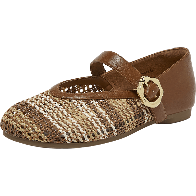 BASTO 26 Summer Mary Jane Shoes Fashion Casual Retro Women's Flats F1059BQ6 Brown Size 38