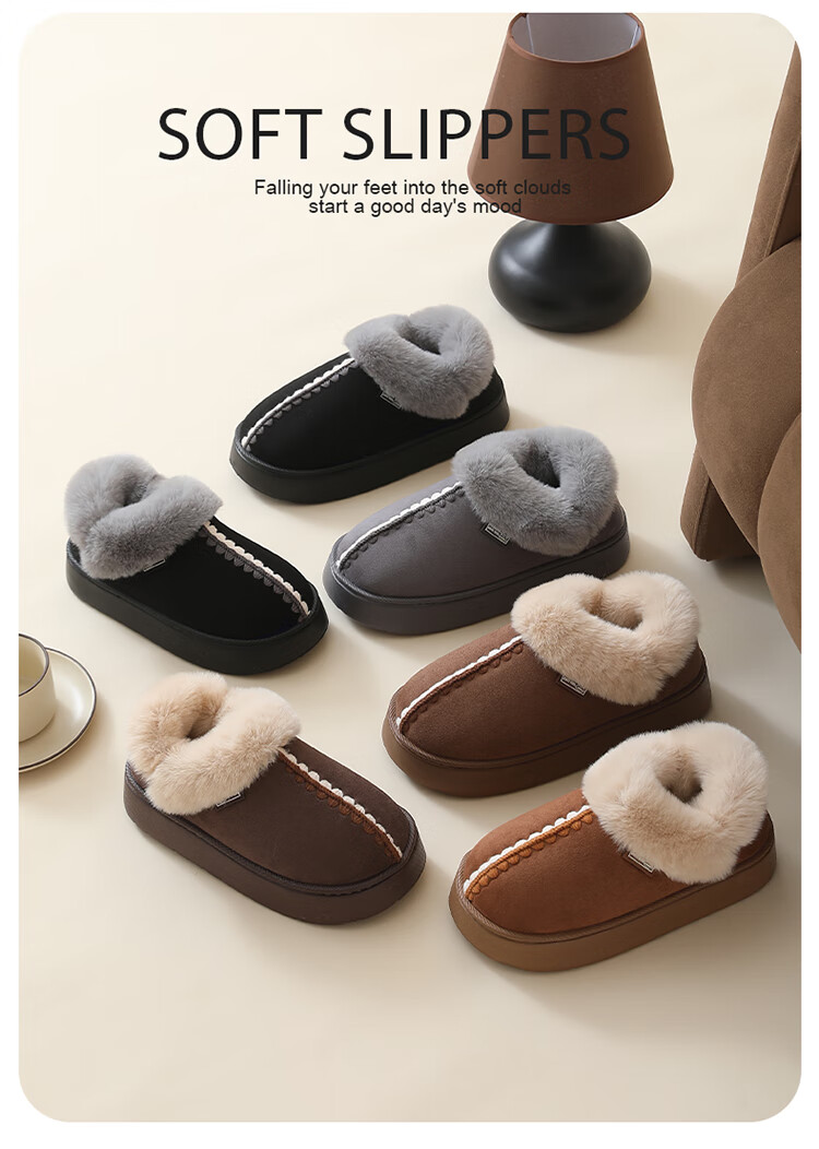 Paul Frank Winter Warm Men's Thick-Soled Fleece-Lined Cotton Shoes Outdoor Snow Boots Home Cotton Slippers Women's Black Size 42-43 2
