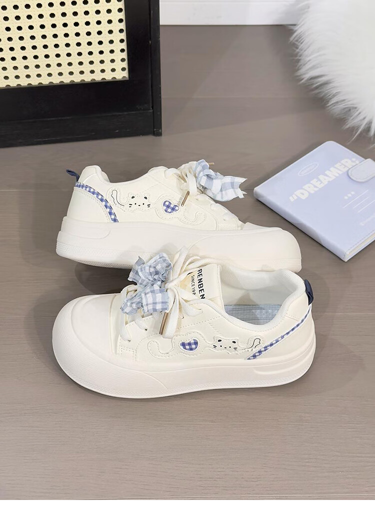 Renben Soft Sole Lightweight White Sneakers for Women Trending Original Versatile Chunky Head Bread Shoes Thick Sole Sports Sneakers for Women 8