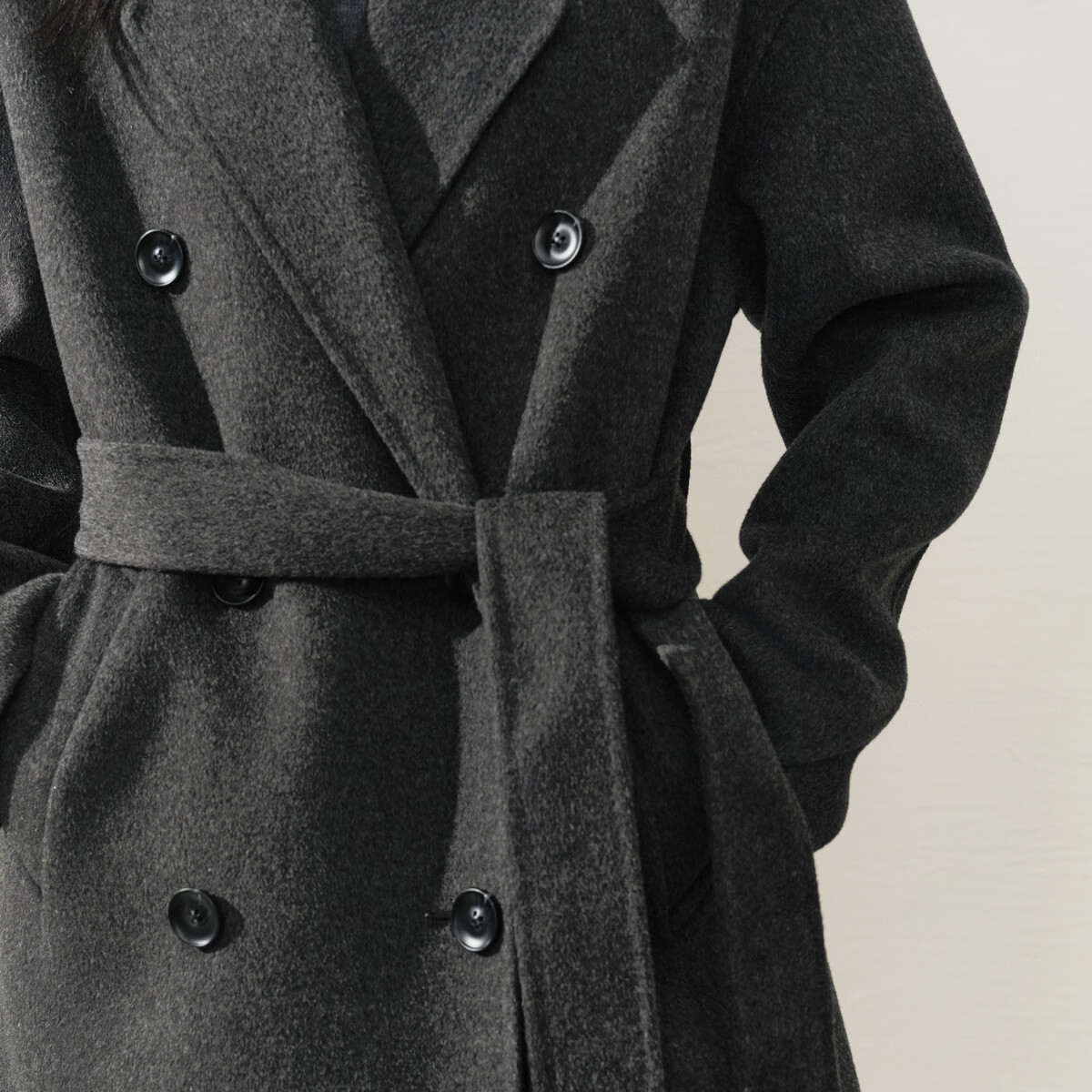 Peacebird Women's Woolen Coat Zhenrong Series 2.0 Women's Oversized Double-Sided Woolen Jacket Gray Six-Button S