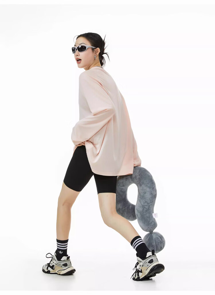ICH MODE American-Style Physical Sun Protection Long-Sleeve T-Shirt, Thin Cool-Feeling Cover-Up for Women, Spring And Summer New Loose Top, Pink, L 35