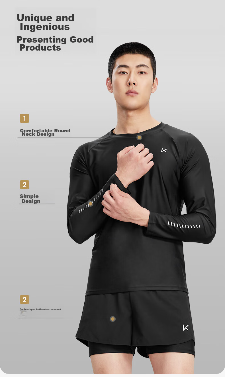 Keep Men's Long-Sleeve Swimsuit, Quick-Dry, Anti-Embarrassment, Professional Hot Spring Surfing Suit, Swimming Gear, Black, XL 3