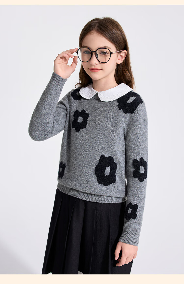 YEEHOO Boys Wool Sweater Kids Pullover 100% Wool Crew Neck Fashion Spring Dark Blue Size 120 16
