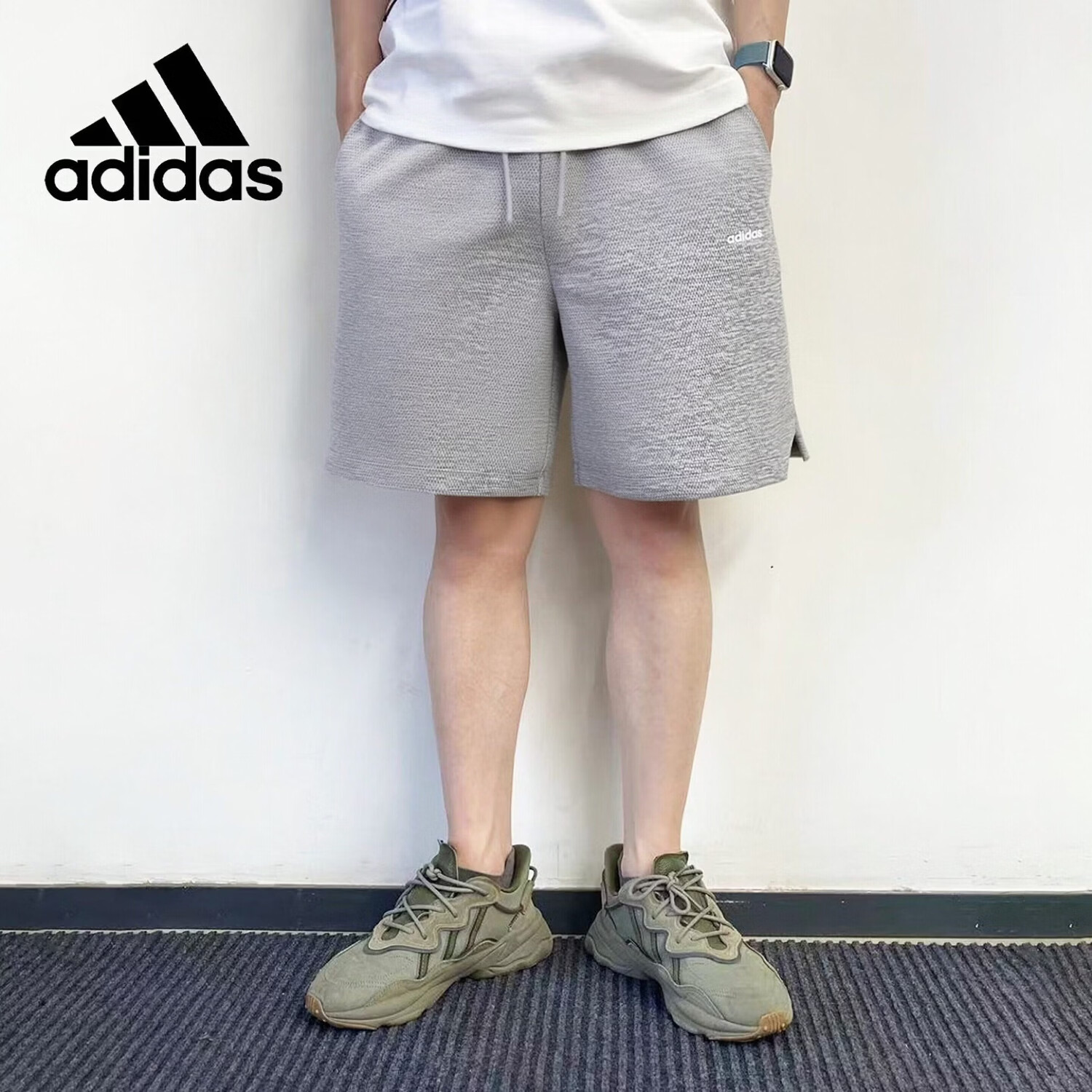 Adidas Men's Breathable Outdoor Training Drawstring Casual Sports Shorts JJ4220