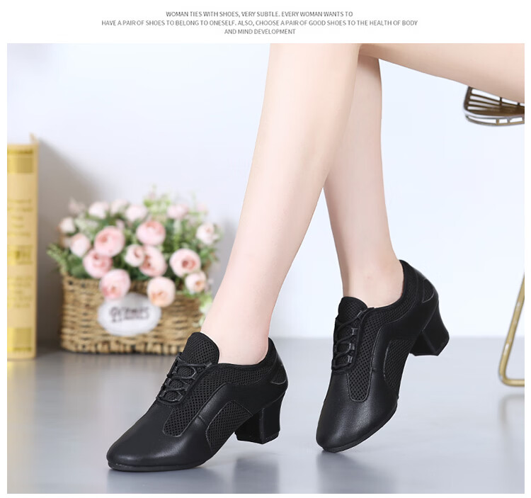 Teslita Women's Ballroom Dance Shoes Latin Dance Shoes Soft Sole Breathable Autumn New Outdoor Dance Shoes Black 20
