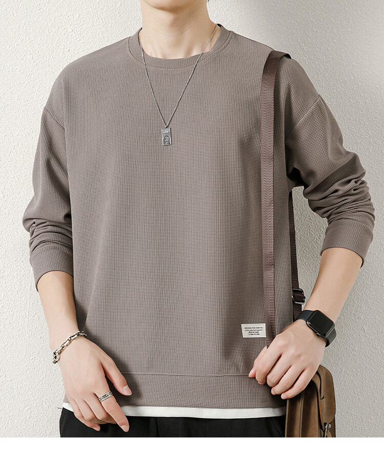 PLAYBOY Men's Hoodie Jacket Spring Autumn Long Sleeve T-Shirt Casual Base Layer Waffle Knit Top 3