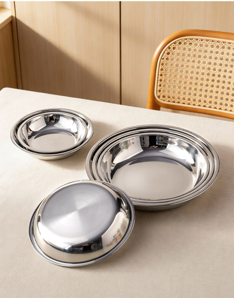 Onlycook 316L Stainless Steel Thickened Round Plate 19cm Household Dinner Plate Fruit Plate Spring Roll Plate Prep Plate 11