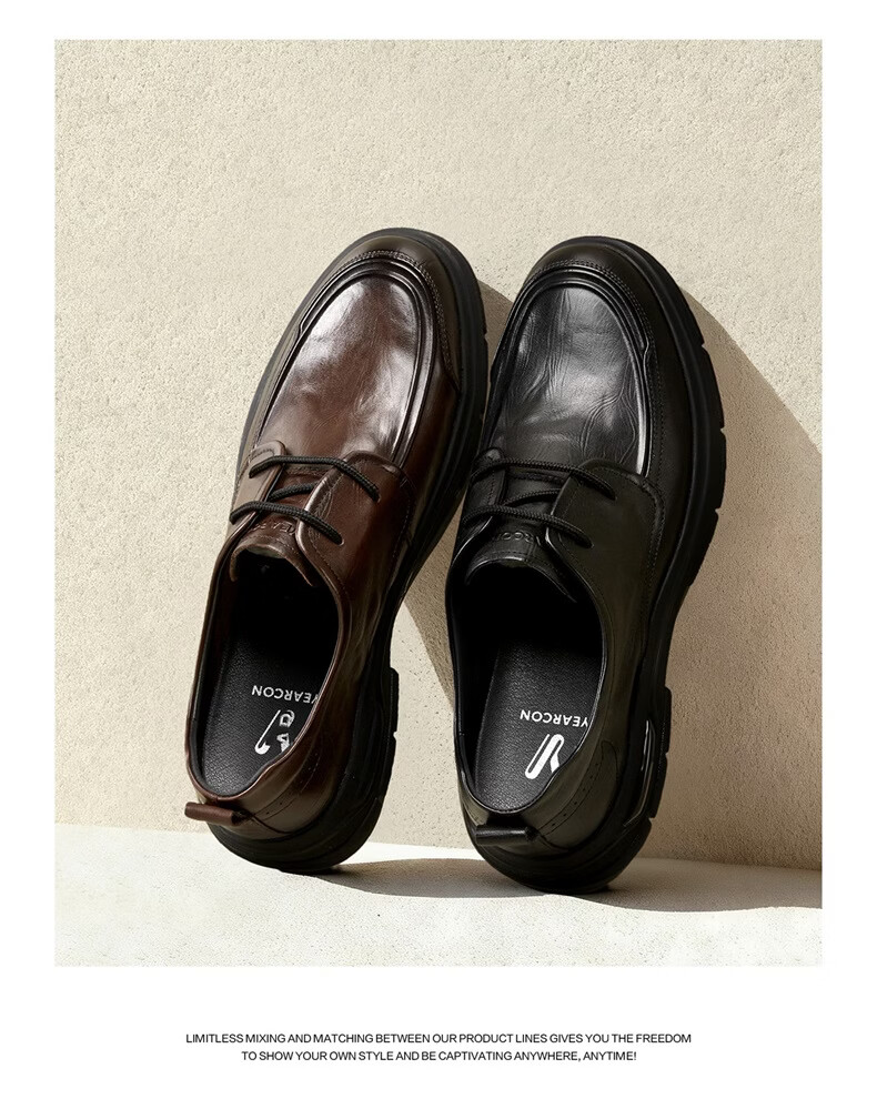 Eierkang Men's Business Casual Commuter Leather Shoes Genuine Leather Soft Sole Comfortable Dad Shoes 61330W Black Size 40 2