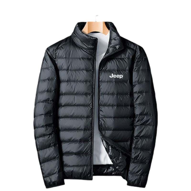 JEEP Men's Autumn Winter Hooded Lightweight Warm Outdoor Sports Versatile Down Jacket Black 2XL