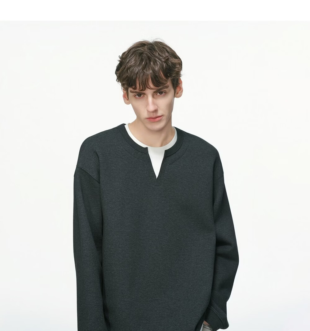 DREAM MADE American Style Two-in-One V-Neck Sweatshirt Men Spring New Heavyweight Inner Shirt Black M 19