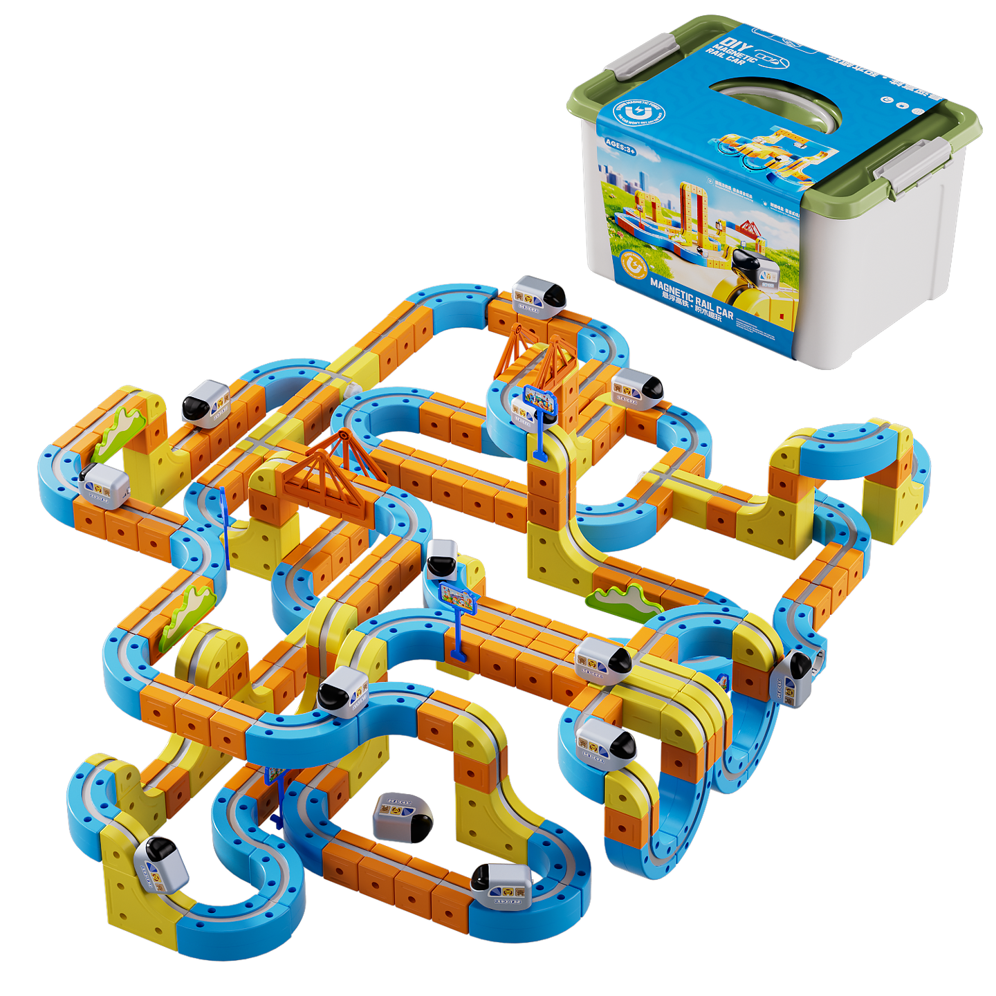 Dimanqi Anti-Gravity Magnetic Building Blocks Track Car Transformable Mini Train Toy for Boys and Girls with Dual Cars and Storage Box