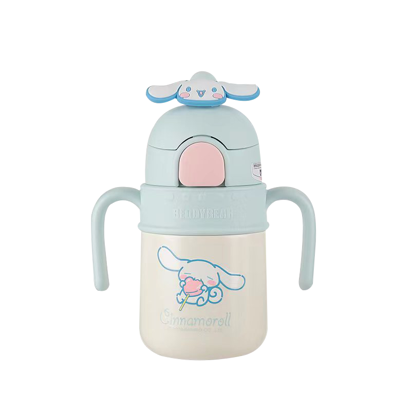 BEDDYBEAR Kids Insulated Water Bottle with Straw, Handle, and Strap, Dual-Use Kindergarten Student Cup 400ml, Big Ear Dog Design
